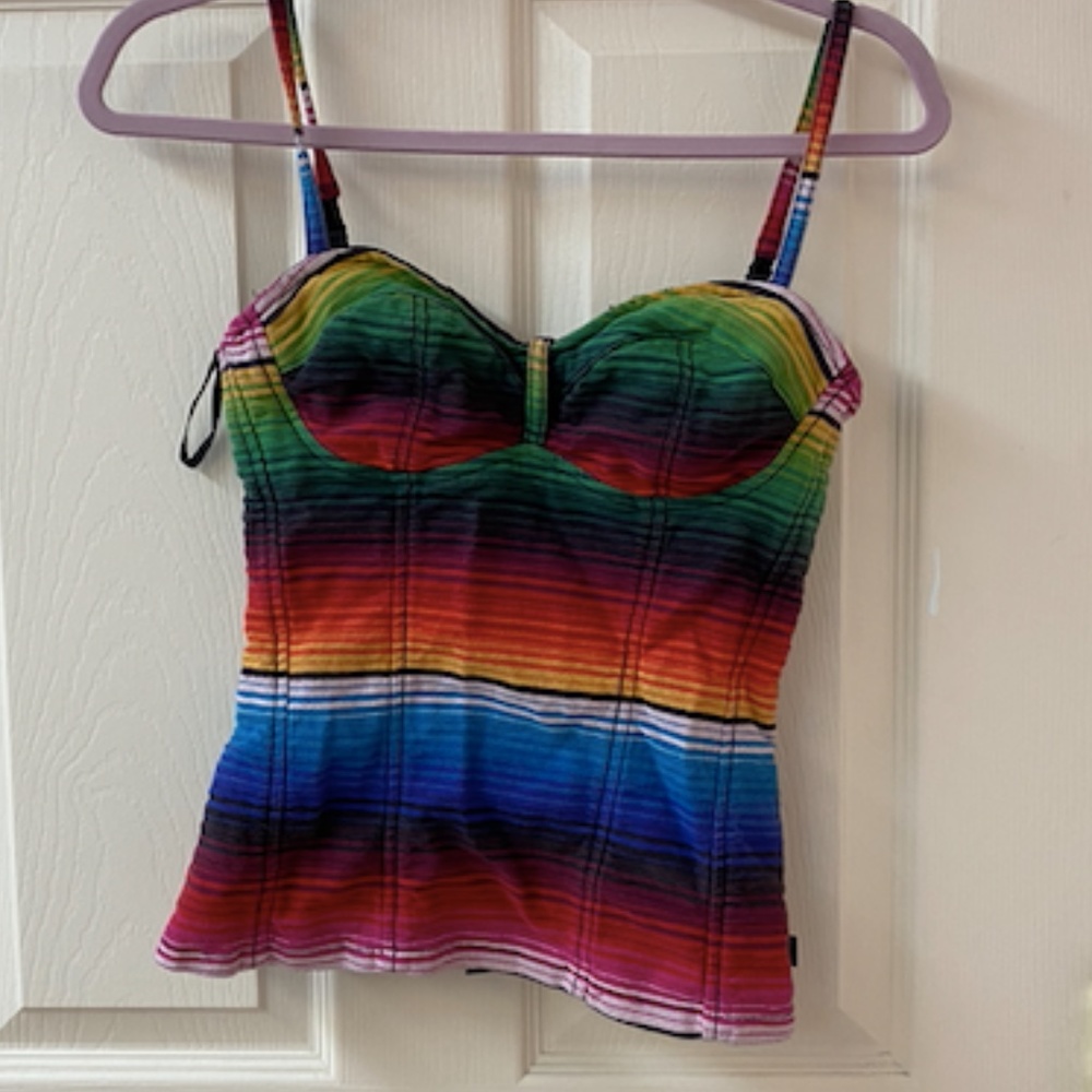 NWOT rainbow serape corset-style top